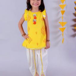 Lil Drama Janmashtami Girls Yellow Cotton Kurta and White Dhoti Ethnic Set-image-54