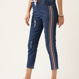 Quinoa Women Navy Blue Cotton Low Distress Jeans-image-7