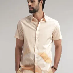 ANDAMEN Light Orange Regular Fit Printed Cotton Shirt-picture-7
