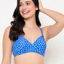 Clovia Blue Polyamide Printed Padded Full Cup Wire Free T-Shirt Bra-44