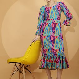 SHEETAL Associates Print Flared Sleeve Fit & Flare Midi Dress-image-44
