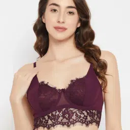Clovia Purple Lace Padded Full Coverage Bralette Bra-picture-3
