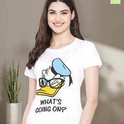 Dreambe Women Pack of 2 Donald Duck Graphic Printed Round Neck Cotton Regular Fit T-shirts-image-69