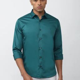 V Dot Blue Cotton Slim Fit Shirt-image-94