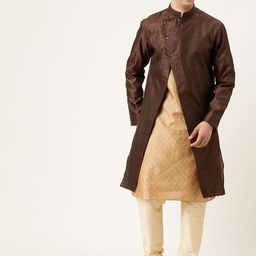 The Indian Garage Co Men Coffee Brown Solid Sherwani Jacket-picture-19