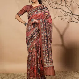 RACHNA Kalamkari Peacock Prints Silk Saree-image-12
