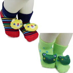 NESKA MODA Kids-Unisex Set Of 2 Ankle Length Cotton Socks-82