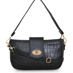 Esbeda Black Croco Textured Medium Cross Body Bag-13