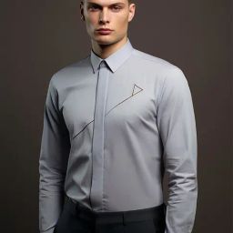 HE SPOKE Grey Tailored Fit Embroidered Shirt-image-87