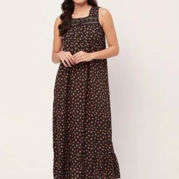 Moomaya Black Floral Print Nighty-picture-24