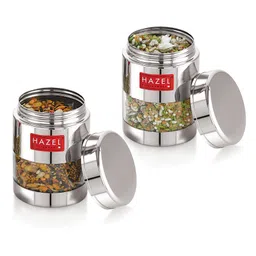HAZEL Stainless Steel Mukhwas Container | See Through Small Containers for Kitchen Storage Set | Transparent Airtight Jars Set of 2 Pc, 300 ml-picture-29