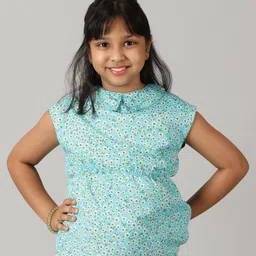Kiddopanti Drop Sleeves Peter Pan Collar Floral Printed Top - Blue-picture-19