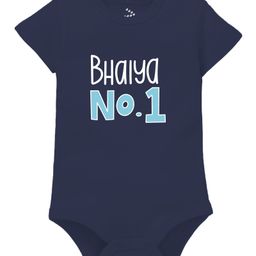 Zeezeezoo Raksha Bandhan Theme Half Sleeves Bhaiya No 1 Printed Baby Onesie - Navy Blue-image-2