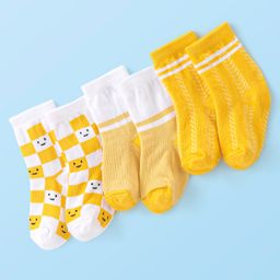 Cute Walk By Babyhug Non Terry Anti Bacterial Ankle Length Socks Smile Design Pack Of 3 - White & Yellow-image-18