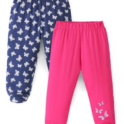 Doodle Poodle 100% Cotton Bootie Legging Butterfly Print Pack of 2 - Navy Blue & Pink-image-7