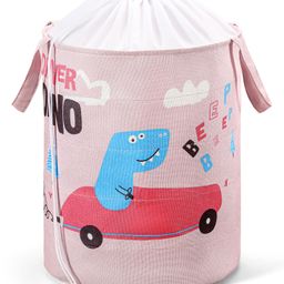 Babyhug Canvas Round Storage Bag with Driver Dino Print- Pink-0
