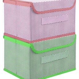 Kuber Industries Drawer Storage Box  Foldable Dhakkan Storage Box  Non-Woven Clothes Organizer For Toys  Storage Box with Handle  Large  Pack of 2  Green & Pink-6