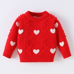 Kookie Kids Full Sleeves Pullover Sweater with Heart Design -Red-image-84