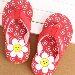 Cute Walk by Babyhug Slip On Flip Flops With Floral Print - Red-picture-29