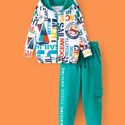 Ollington St. 100% Cotton Knit Full Sleeves Front Zipper Hooded Sweatshirt & Joggers Set With Nautical Theme Print - Multicolor-picture-10