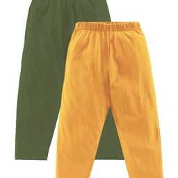 Kiddopanti Pack Of 2 Cotton Jersey Solid Pajamas With Single Pocket - Military Green & Mustard-image-97