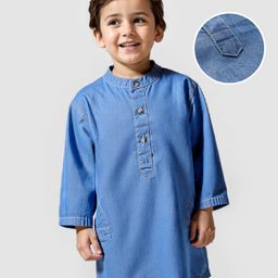 Babyhug Cotton Woven Full Sleeves Denim Solid Kurta - Blue-image-8
