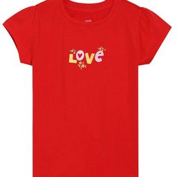 MINI KLUB Cotton Half Sleeves Floral & Love Text Printed Top - Red-image-18