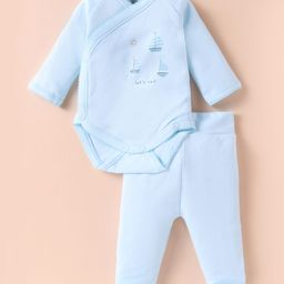 I Bears Cotton Interlock Full Sleeves Onesies with Leggings Boat Print - Light Blue-image-40