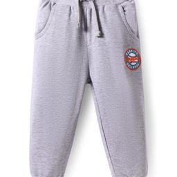 Babyhug Cotton Knit Full Length Lounge Pants with Text Patch Detailing - Grey-image-20