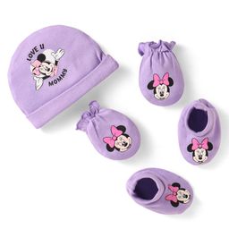 Babyhug Disney Interlock Knit Cap Mittens & Booties Set with Minnie Mouse Graphics Lavender - Diameter 10 cm-image-21