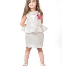 The KidShop Sleeveless Foil Printed Floral Applique Peplum Dress - Off White-image-82