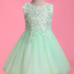 Mark & Mia Woven Sleeveless Frock Style Party Onesie with Bow & Butterfly Applique - Light Blue-image-84