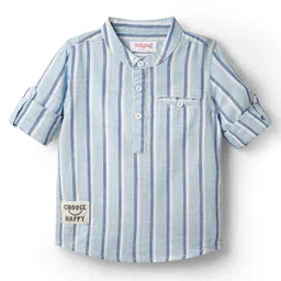 Babyhug 100% Cotton Full Sleeves Striped Shirt With Mandarin Collar - Light Blue-picture-29