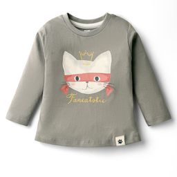 Pink Rabbit Single Jersey Knit Full Sleeves T-Shirt With Kitty Print - Grey-image-20