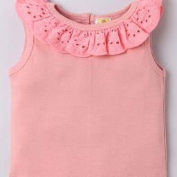 Aww Hunnie Cotton Knit Sleeveless Schiffli Embroidered Ribbed Top - Peach-image-86