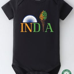 BLUSHES 100% Cotton Knit Independence Day Theme Half Sleeves India Text Printed Onesie - Black-image-90