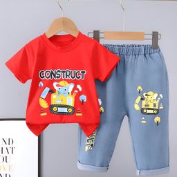 Googo Gaaga Cotton Woven Half Sleeves Construct Text Printed Tee & Coordinating Pant Set - Red-image-47