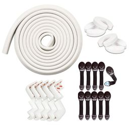 Kids Station Baby Proofing Safety Kit 5m Edge Protector Strip + 8 Corner Guards + 10 Safety Locks + 4 Door Stoppers All-in-One Baby Safety Set (White & Brown)-image-4