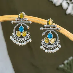 NAMAN ARTS Silver-Plated Artificial Studded & Beaded Contemporary Drop Earrings-image-61