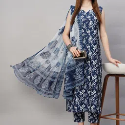 GoSriKi Women Floral Printed Regular Kurta with Trousers & With Dupatta-15