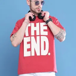DOOR74 Men Typography Printed Drop-Shoulder Sleeves T-shirt-image-40
