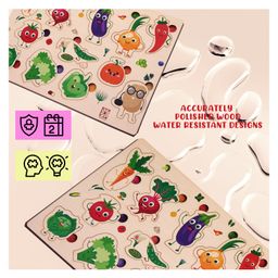 BitFeex Wooden Board Peg Vegetable Puzzle - Multicolour image 5