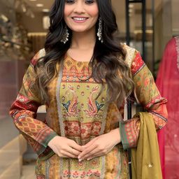 KALINI Ethnic Motifs Printed Regular Mirror Work Kurta with Trousers & Dupatta image 4