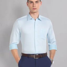 AD by Arvind Blue Slim Fit Self Design Shirt-image-74