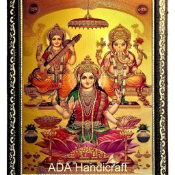 ADA Handicraft Gold-Toned & Red Maa Lakshmi Ganesh & Maa Saraswati Wooden Wall Photo Frame-image-76