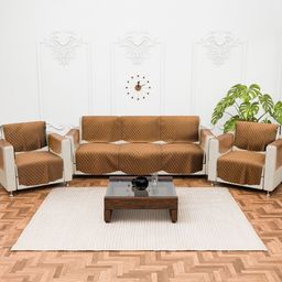 Kuber Industries Brown16 Pcs Geometric Printed Velvet 5 Seater Sofa Cover With Arms-image-52