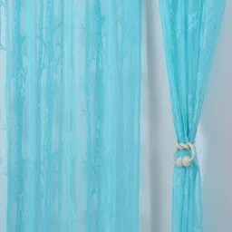 Aura Turquoise Blue Set of 2 Floral Sheer Long Door Curtain-image-59
