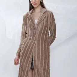 Campus Sutra Brown Regular Fit Striped Coat-picture-4