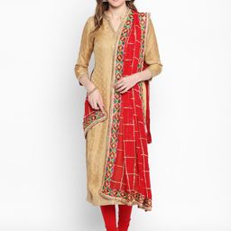 Dupatta Bazaar Red & Gold-Toned Checked Dupatta image 2