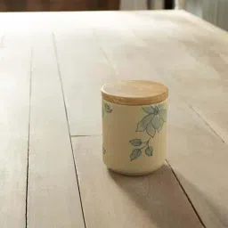 ellementry Fiore Beige Ceramic Container with Lid ( ml) - Set of 1-20